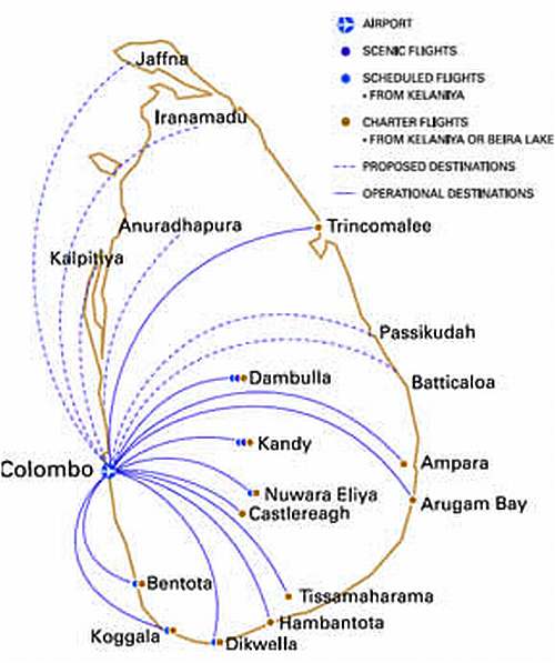 Route map for Sri Lanka airtaxi